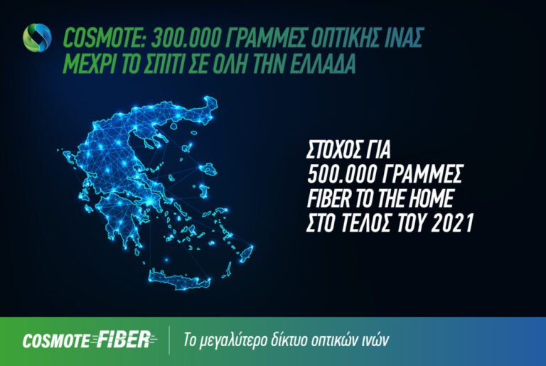 COSMOTE:Πέτυχε τον φιλόδοξο στόχο των 300.000 γραμμών Fiber to the Home